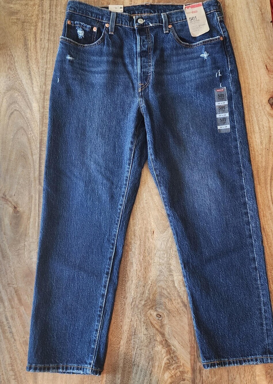 Levi's 501 Original Cropped Jeans Womens 32x26 High Rise Straight Distressed